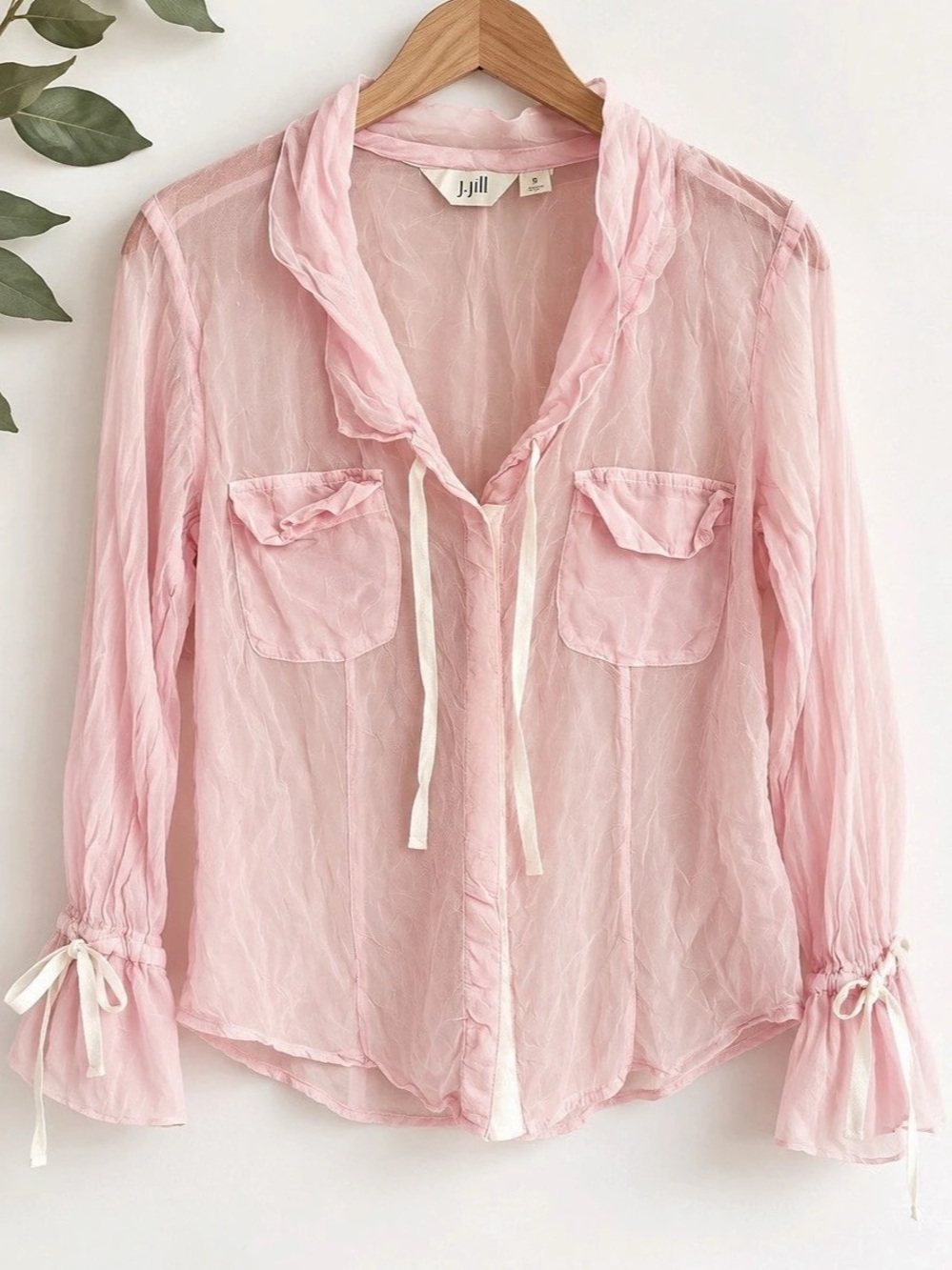 J. Jill Sheer Ruffle Blouse in Pink Size Small